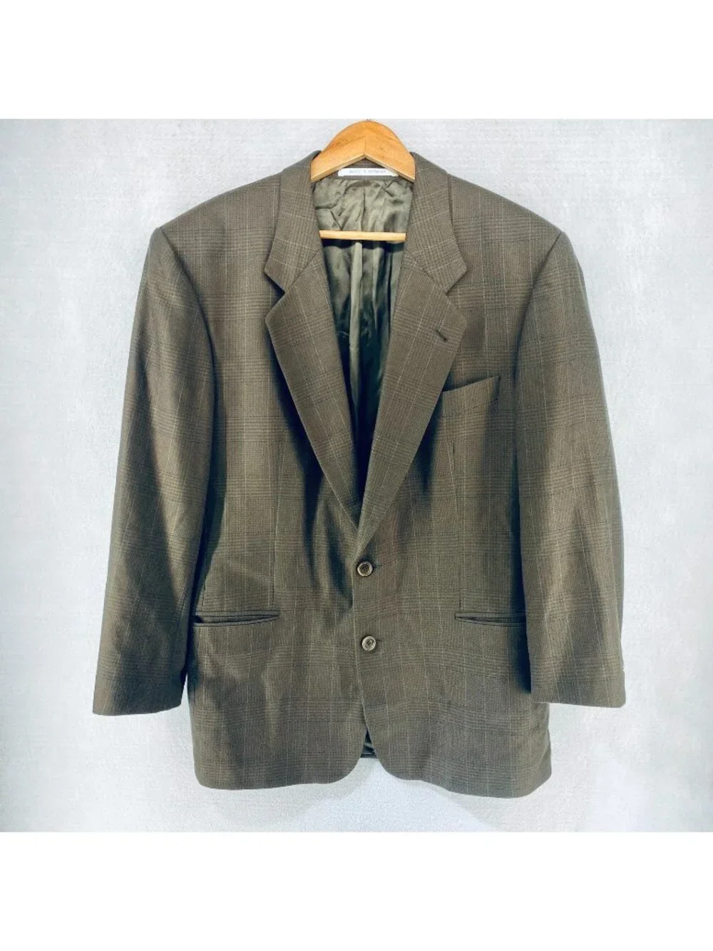 Vintage Hugo Boss Blazer Mens 42R Brown Wool Plaid Sport Coat Jacket Old Money